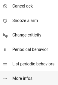 Menu actions bac à alarmes Menu plus d'actions bac à alarmes
