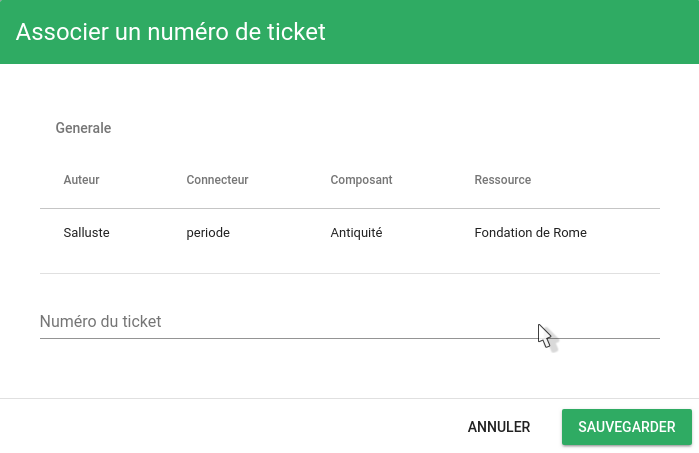 Modale action Associer ticket Modale action Associer ticket