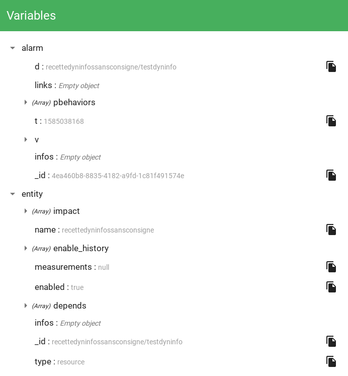 Liste des variables disponibles