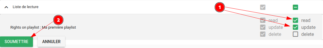 Vue View Ajout droits liste de lecture