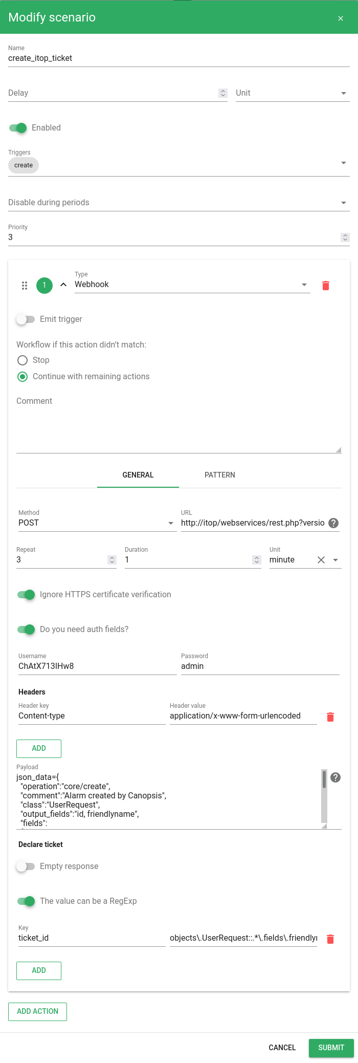 Configuration Webhook ITOP