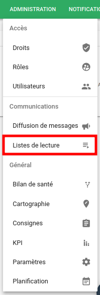 Menu listes de lecture