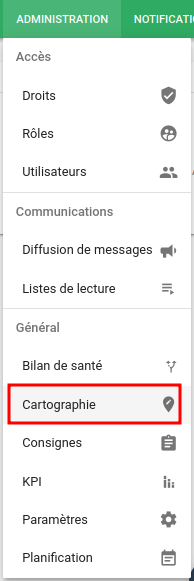 Menu administration cartographie