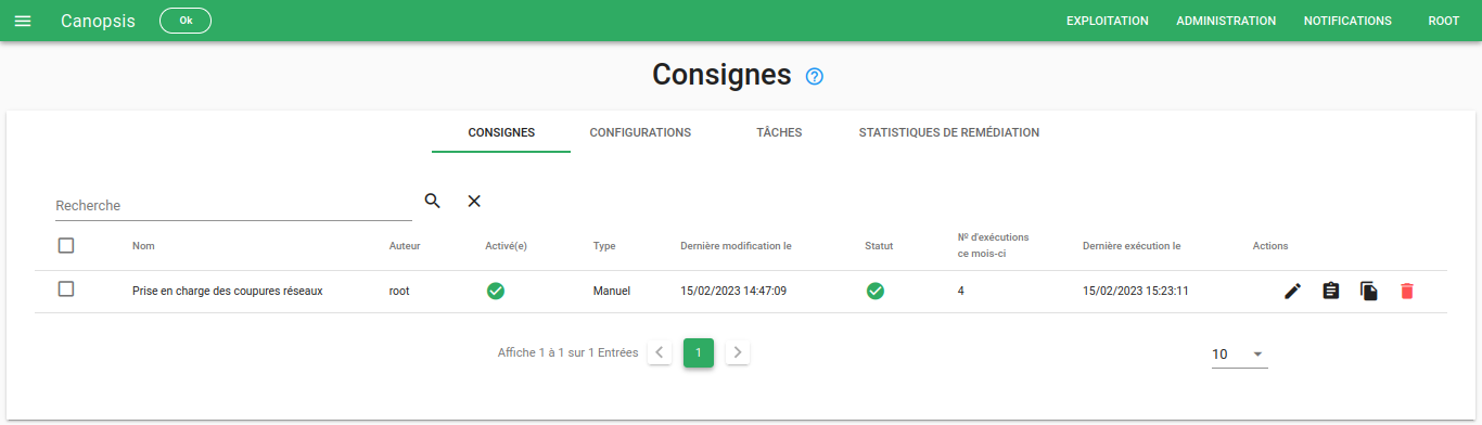 Consigne vue liste