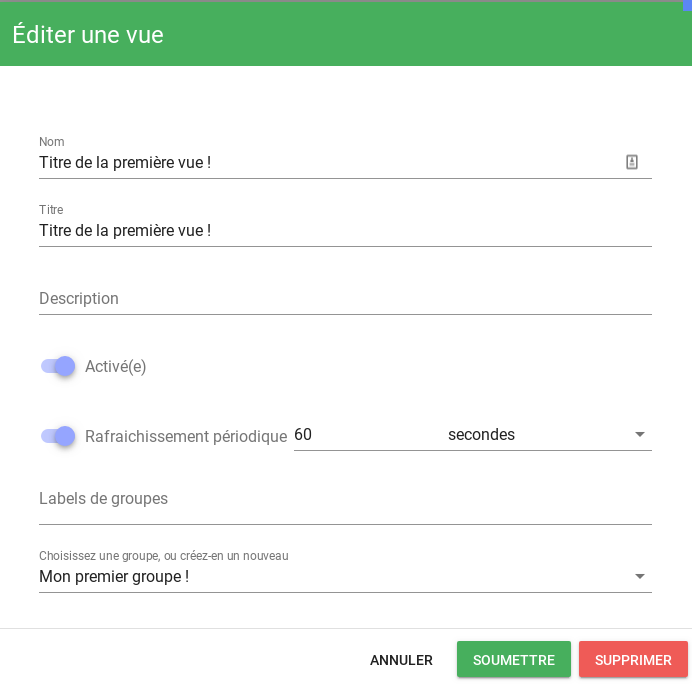 Formulaire d'édition de vue Formulaire d'édition de vue