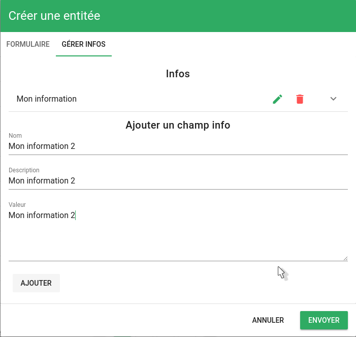 Formulaire Gérer infos Formulaire Gérer infos
