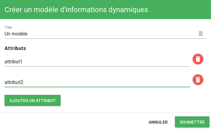 Saisie titre et attributs Ajouter un modèle