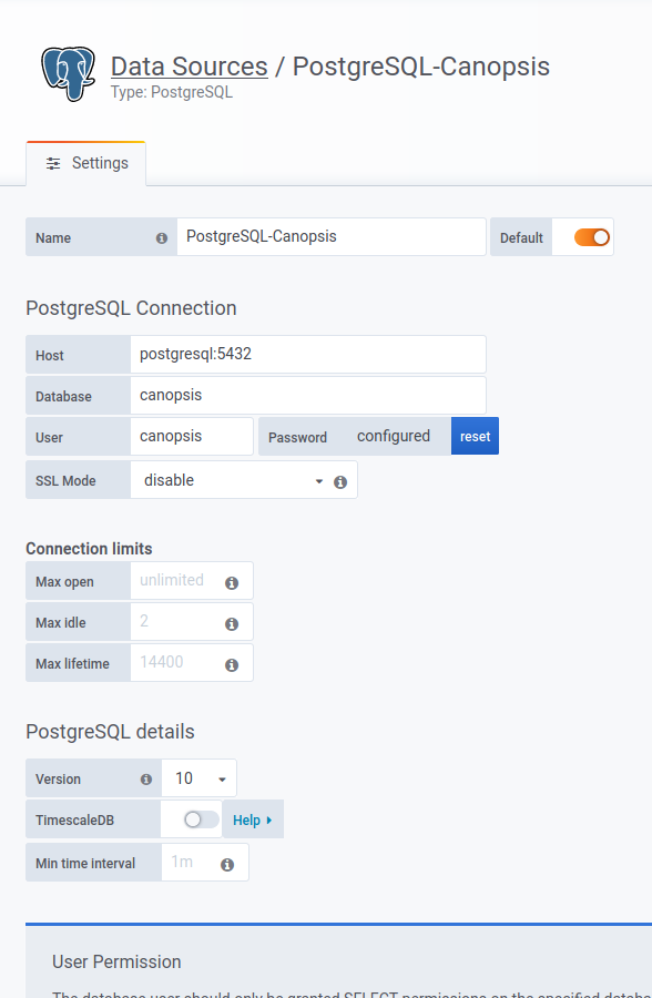 Data source PostgreSQL dans Grafana