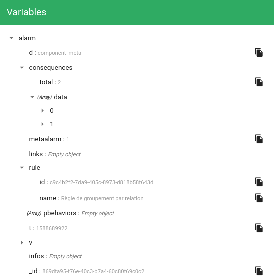 Variables de la méta alarme